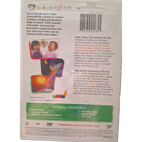 New Walt Disney BABY EINSTEIN Baby Galileo Discovering The Sky DVD 9 Mth+ Sealed - Picture 2 of 2